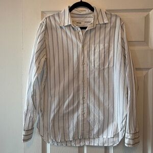 Buck Mason White and Gray Striped Button Down Shirt